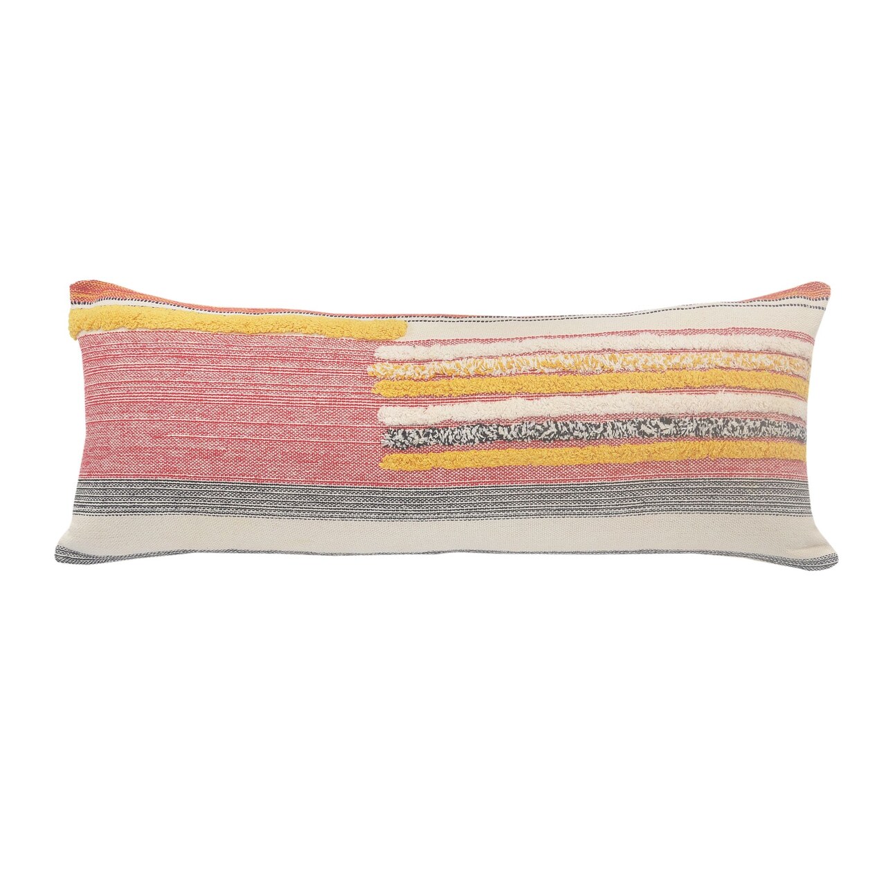 Laddha Home Designs 36" Red and Yellow Striped Lumbar Throw Pillow